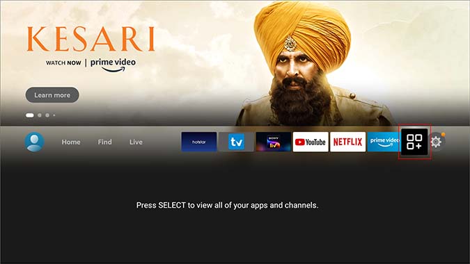 Abra todas las aplicaciones Menú en Fire Stick