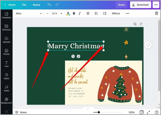 Mover y cambiar el tamaño del cuadro de texto en Canva