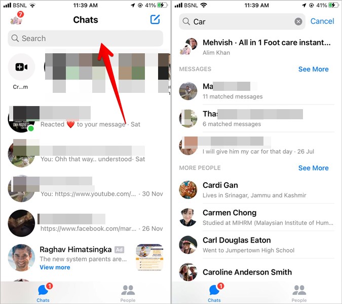 Icons de Messenger de Facebook Pantalla de búsqueda de Inicio