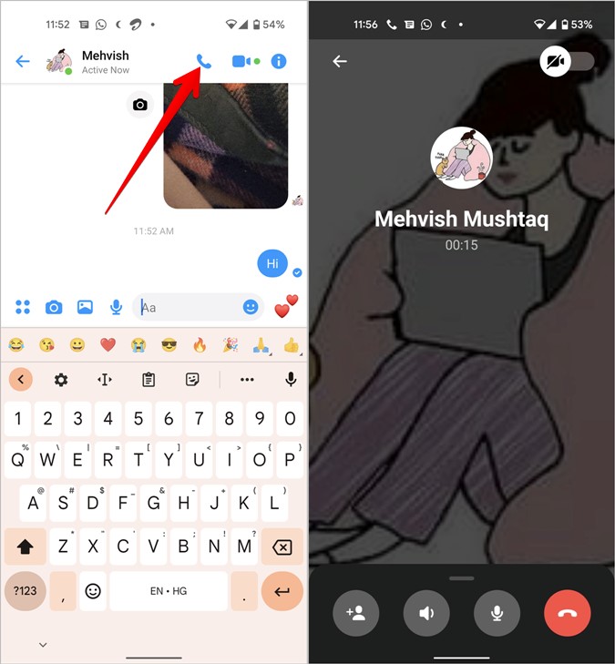 Llamada de audio de los iconos de Messenger de Facebook