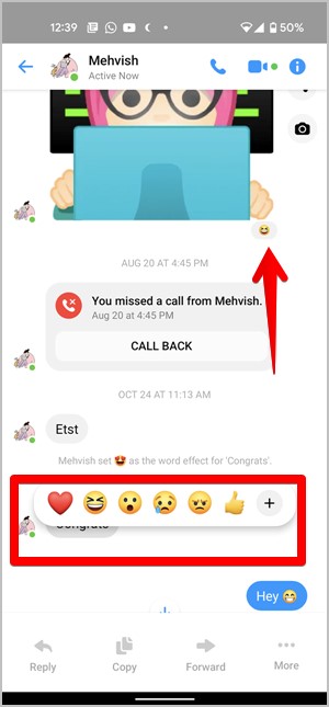 Reacciones de emoji íconos de Messenger de Facebook