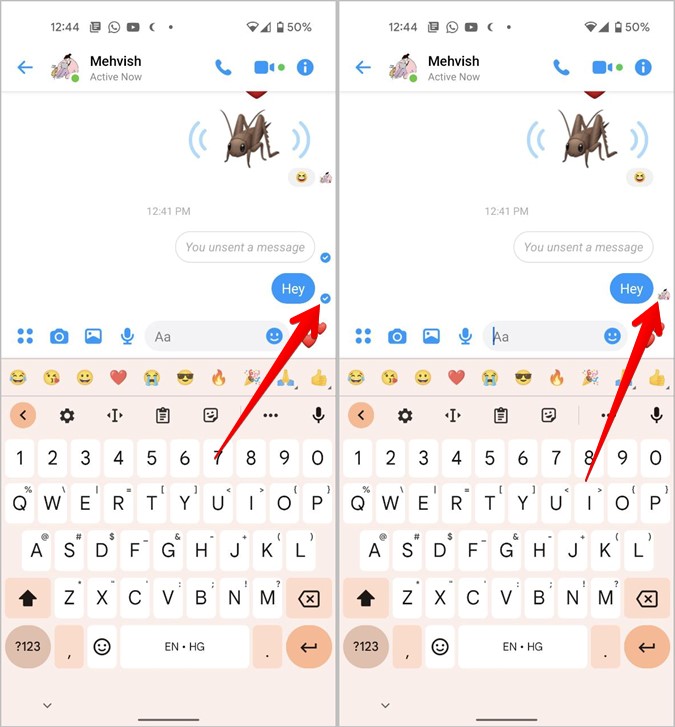 Mensaje de iconos de Messenger de Facebook entregado