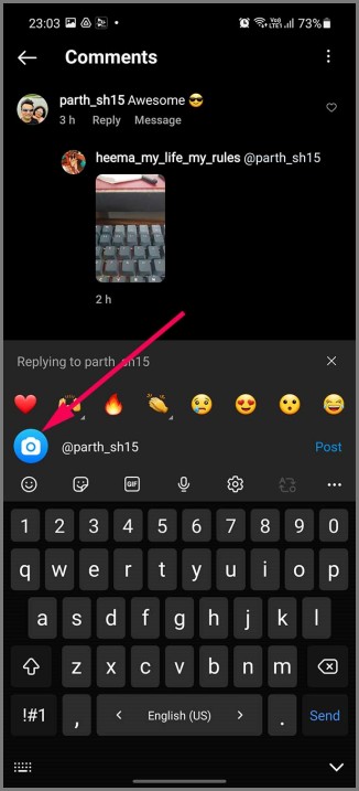 Abra el menú Crear carretes en los comentarios de Instagram