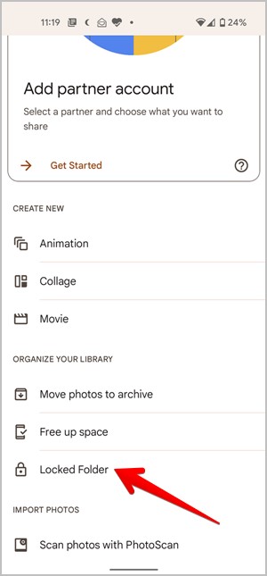 Opción de carpeta bloqueada de Google Photos