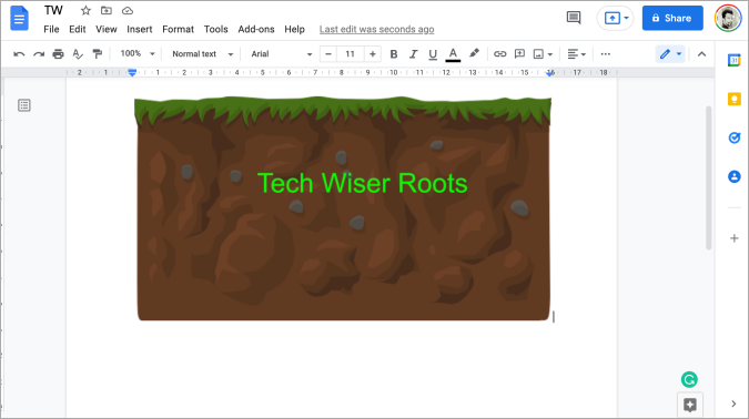 Texto de capas a través de la imagen en Google Docs usando dibujo