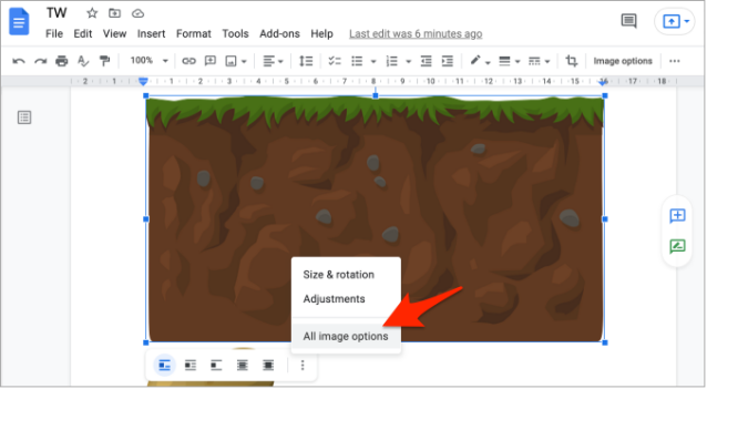 Opciones de imagen en Google Docs