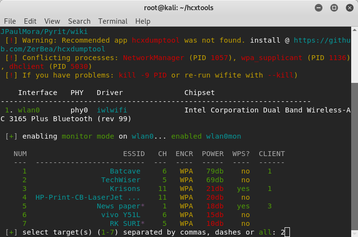 WiFi descubierto por la herramienta Wifite Kali Linux