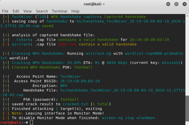 Herramienta de wifite detectando contraseña para wifi