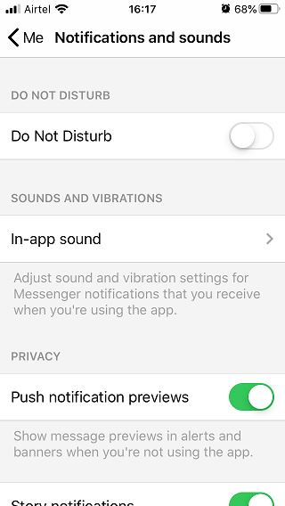 Opciones de notificación de mensajero de iPhone
