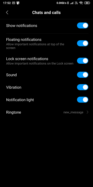 Cambiar el sonido de notificación de chat y llamadas