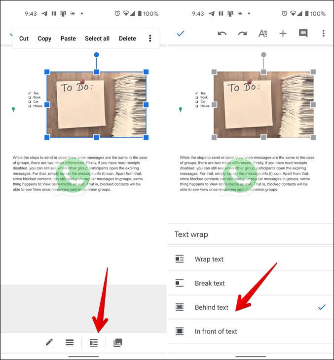 Google Docs envuelve texto en dispositivos móviles