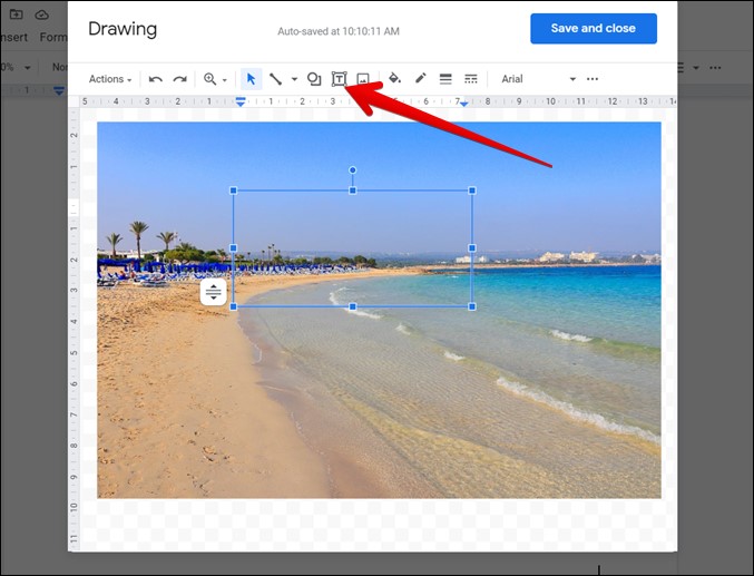 Google Docs agregue texto Dibujo de Google
