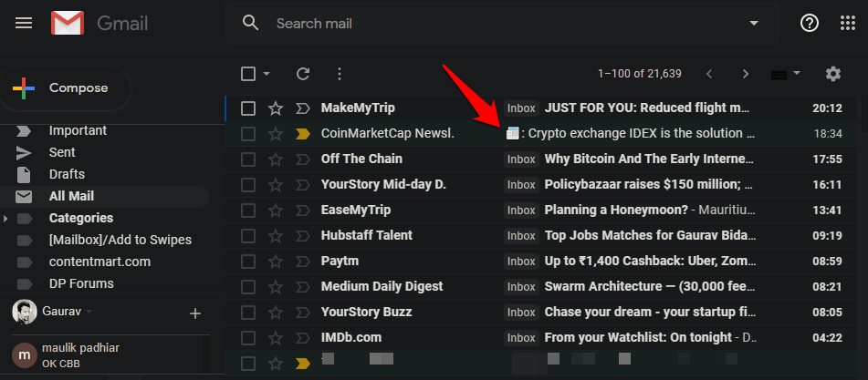 Correo electrónico archivado en Gmail All Mail Pests