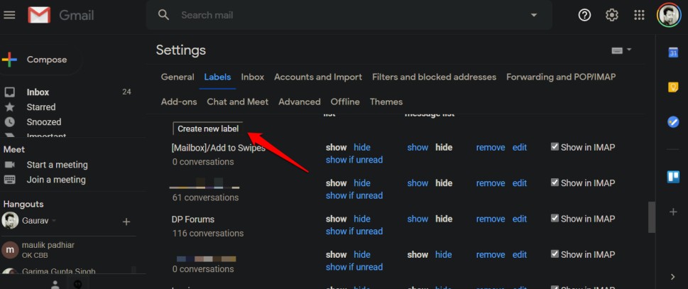 Crea una nueva etiqueta en Gmail