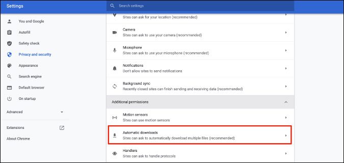 Menú de descargas automáticas