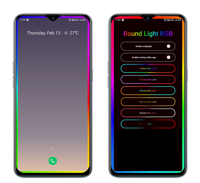 Colores de iluminación de borde Round Colors Galaxy - Samsung's Edge Lighting en cualquier teléfono Android