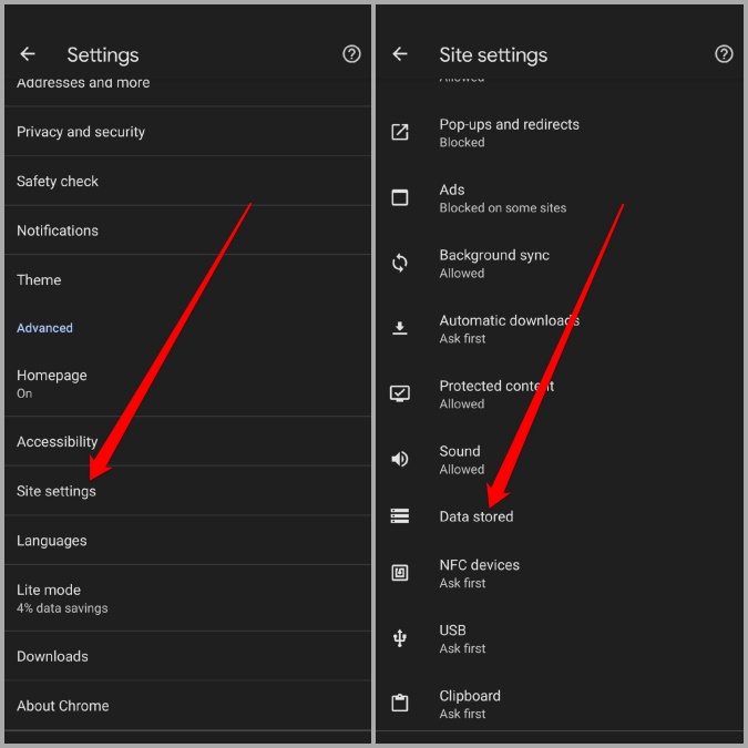 Configuración del sitio en Google Chrome