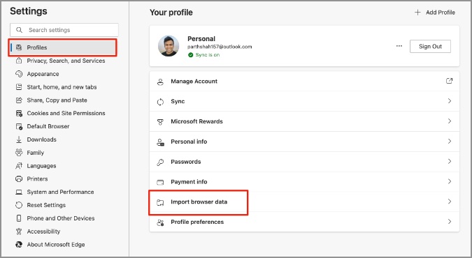 Importar la opción de datos del navegador en el navegador Edge