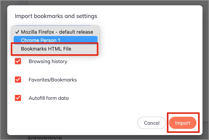 Importar el archivo HTML de marcadores en Brave Browser