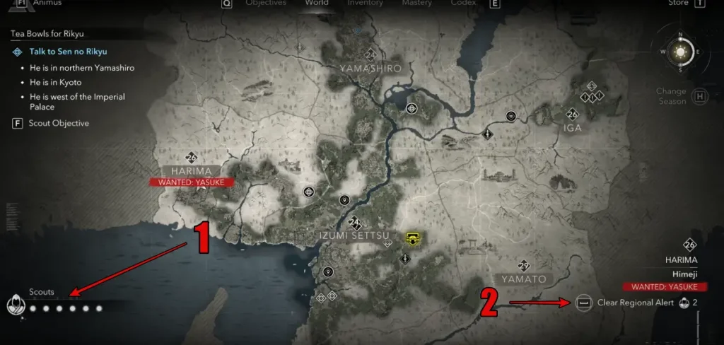 Use Scouts para borrar el estado deseado en Assassin's Creed Shadows