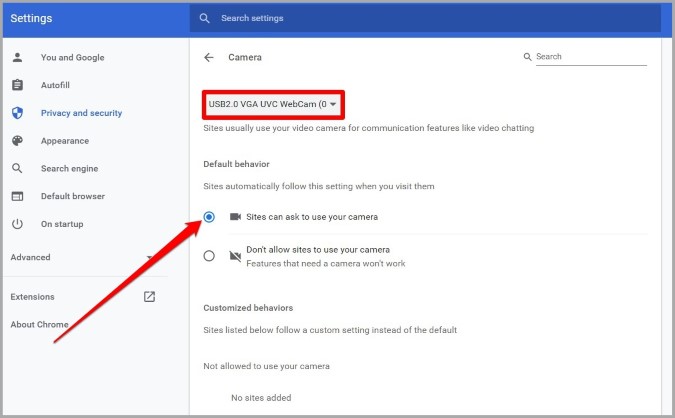 Permita que Chrome use la cámara