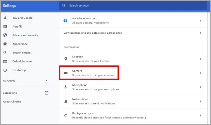 Permisos de cámara en Chrome