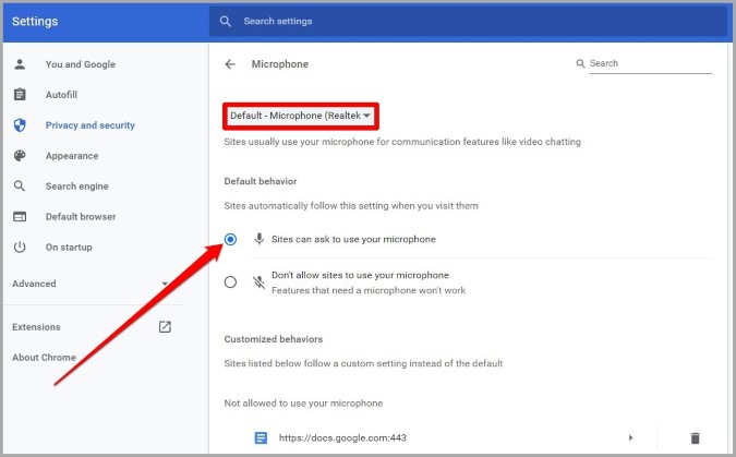 Permita que Chrome use el micrófono