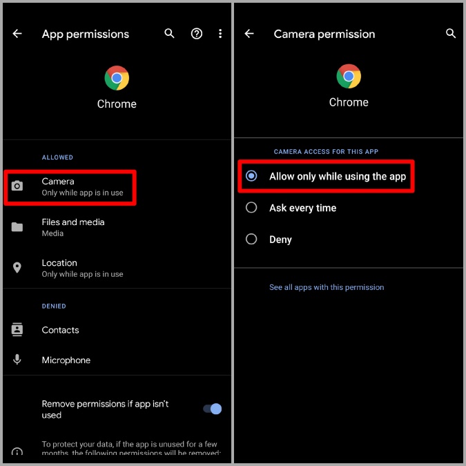 Permitir el acceso de Chrome a la cámara en Android