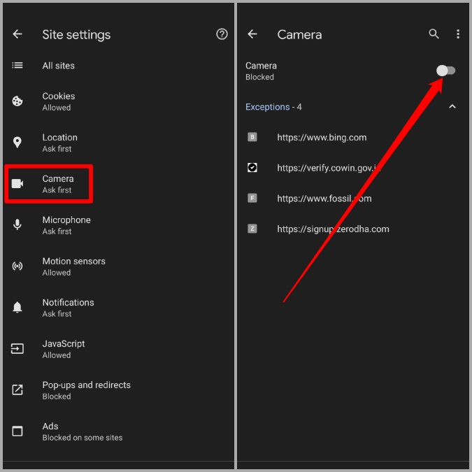 Permiso de la cámara en Chrome para Android