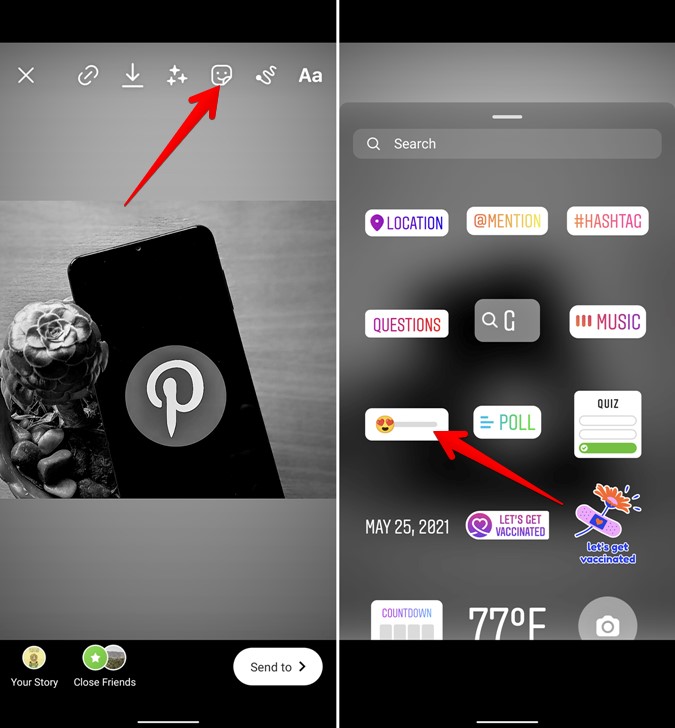 Slider de emoji de la encuesta de Instagram