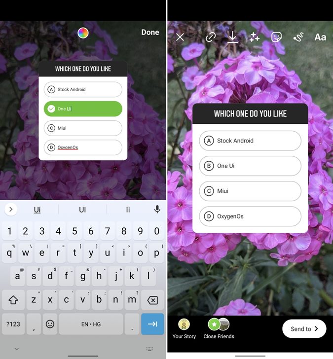 Valores de calcomanía del cuestionario de la encuesta de Instagram