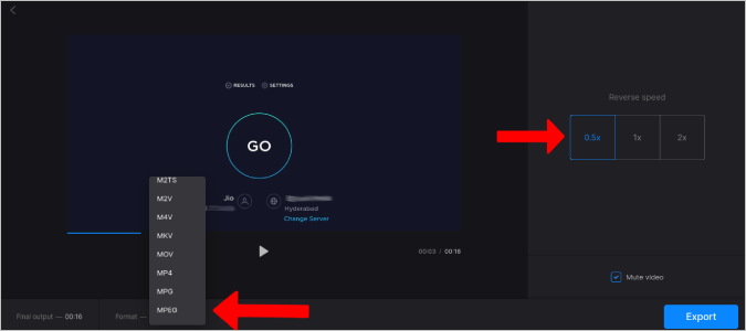 Ajustar la velocidad del video inverso