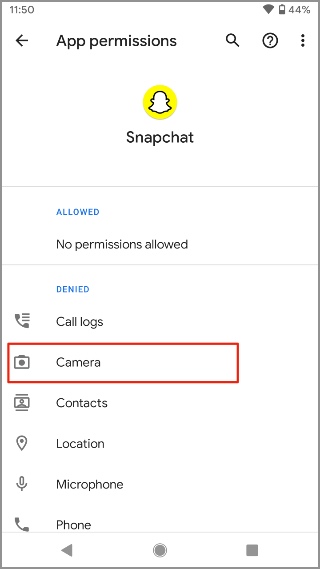 Permiso de la cámara en Android