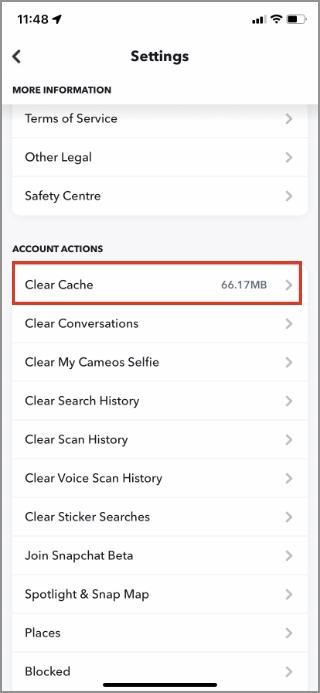 borrar el caché de Snapchat en iPhone