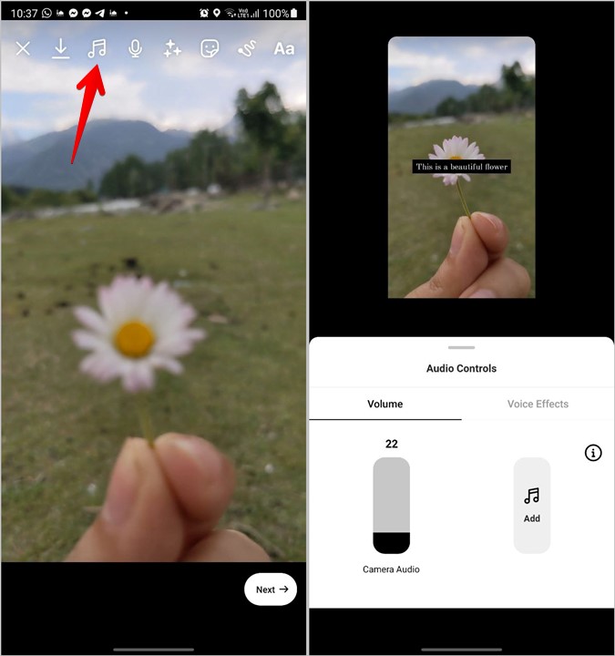 Instagram Reels Text to Speech Volume Background Music