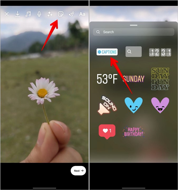 Pegatina de subtítulos de los carretes de Instagram