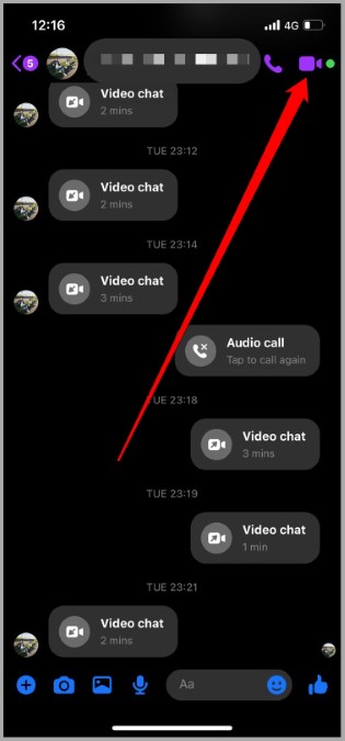 Inicie la videollamada en Messenger en iOS