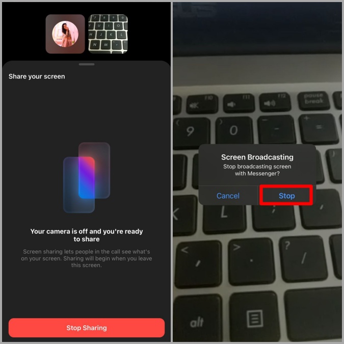 Deja de transmitir en Messenger en iOS