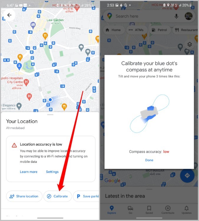 Sensor de calibración en Google Maps