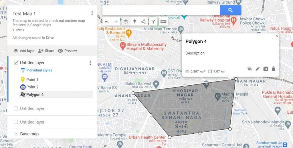 Resaltar un área en el mapa de Google