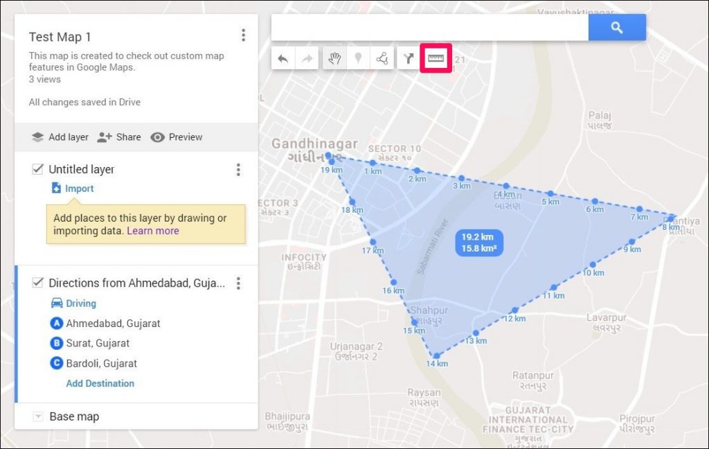 Medir la distancia y el área en el mapa de Google