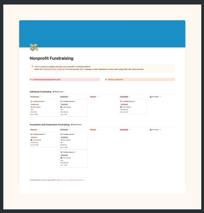 plantilla de noción de recaudación de fondos