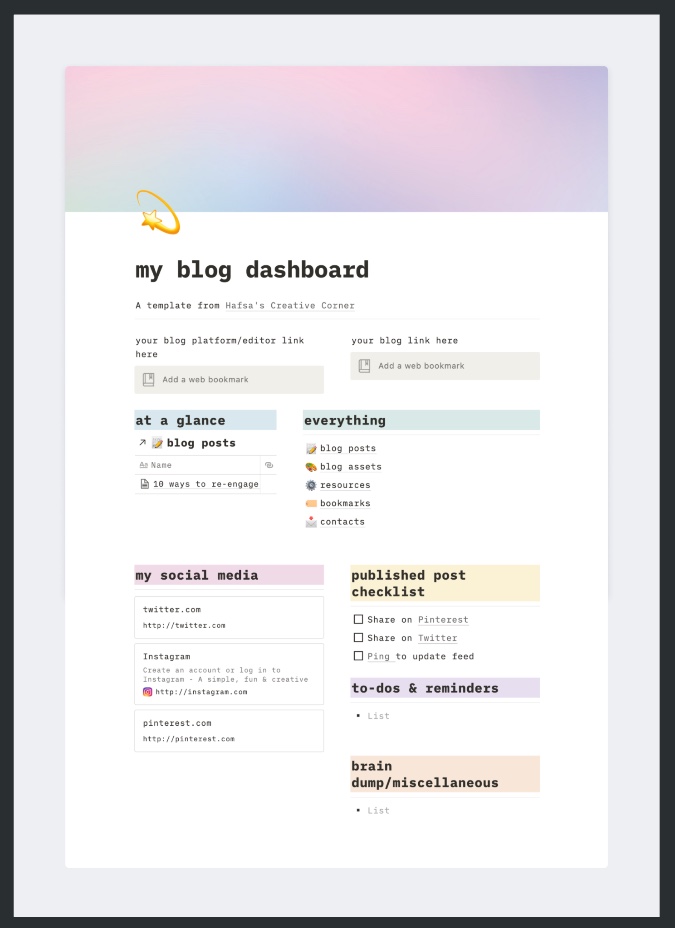 Plantilla de tablero de blogs
