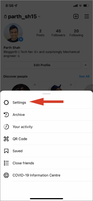 Abrir la configuración de Instagram