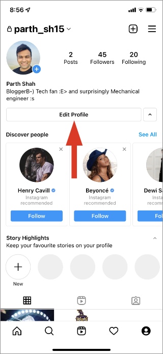 Editar perfil en Instagram