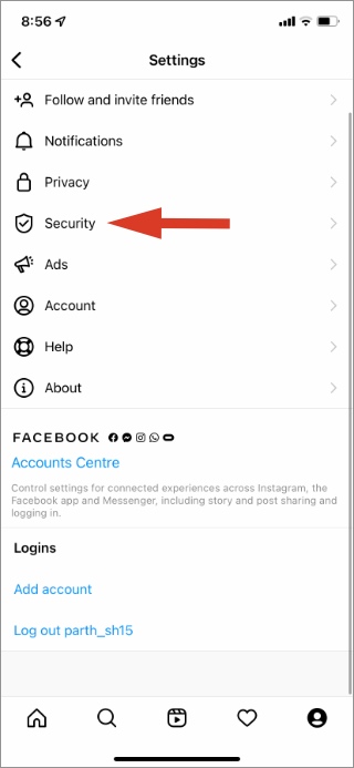 Abra el menú de seguridad de Instagram