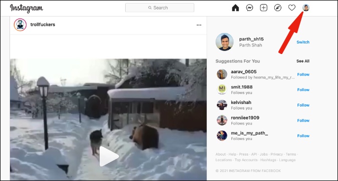 Seleccione el perfil de Instagram