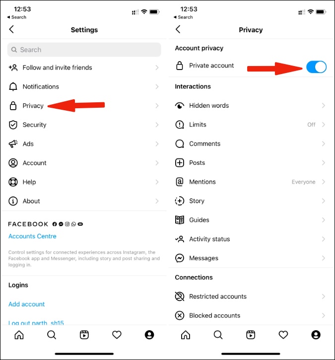hacer que la cuenta de Instagram sea privada