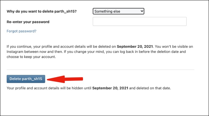 Eliminar la cuenta de Instagram