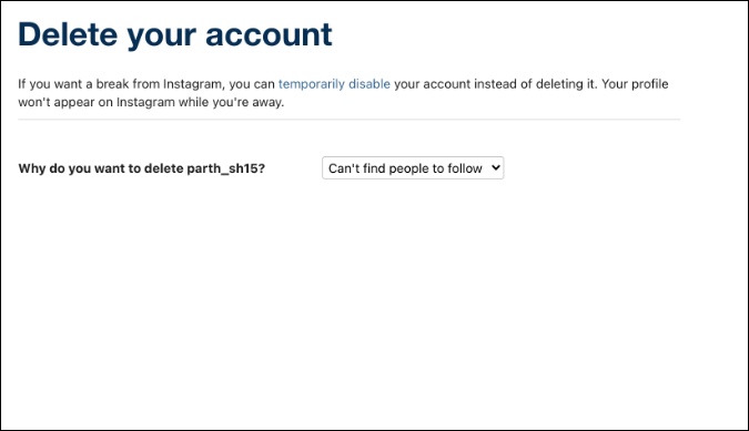Razón de Instagram Eliminar